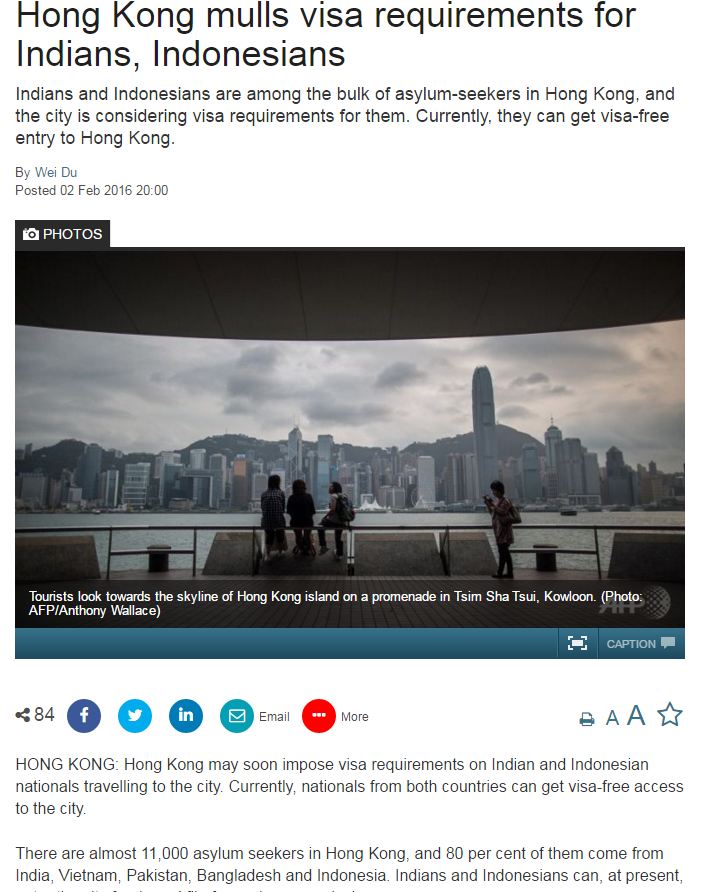 Hong Kong Considering Imposing Visas