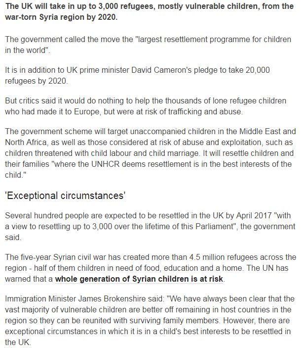 BBC UK to Take Child Refugees