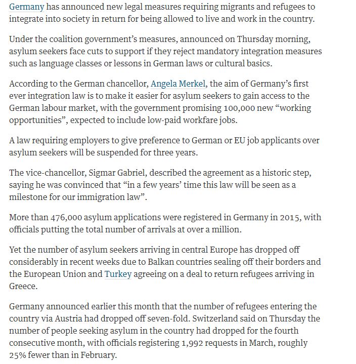 Guardian, Germany Introduces an Intergration Law