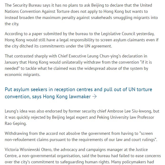 Hong Kong Wont Seek to Exit UN Torture Convention