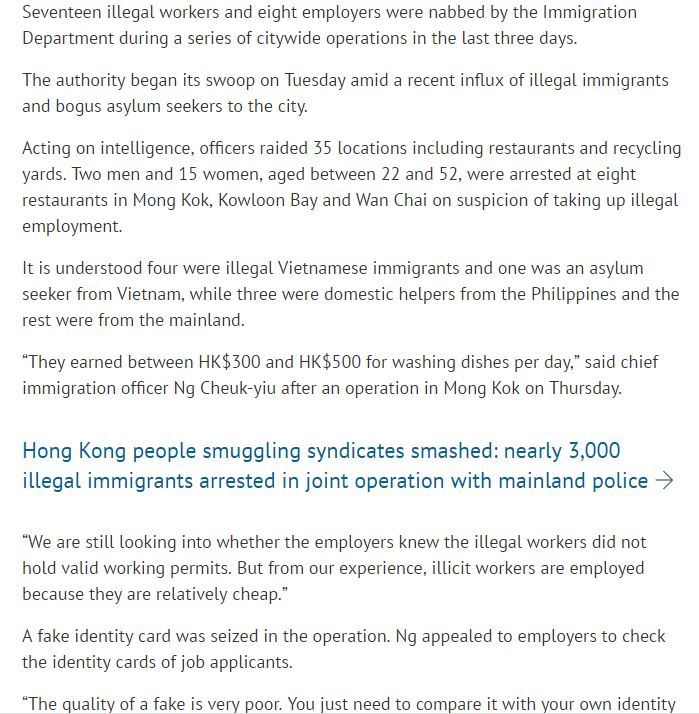 SCMP 31 March 2016 Illegal Workers Nabbed