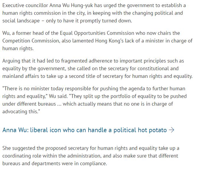SCMP Hk Rejects Human Rights Commission
