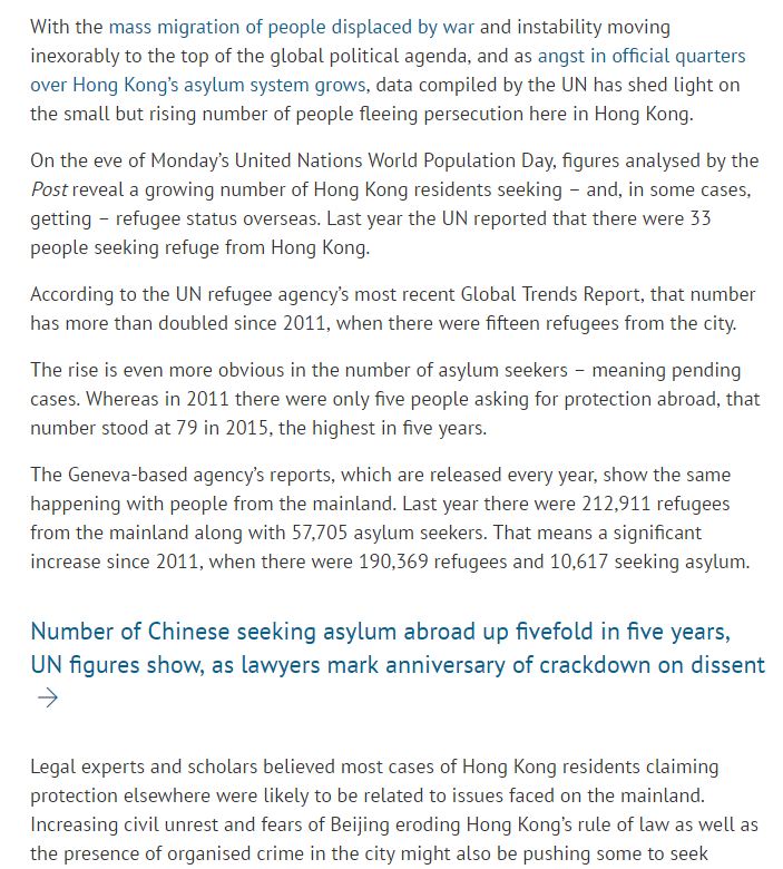 SCMP 09th July 2016, Hong Kong Asyslum seekers on the increase