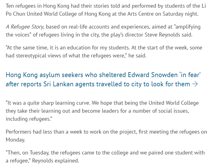 SCMP 13th March 2014 Students Act Hong Kong refugees