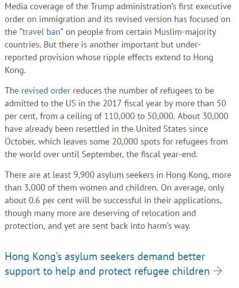 SCMP 9th march 2017, Ways HK can fill the Moral Void on Refugees